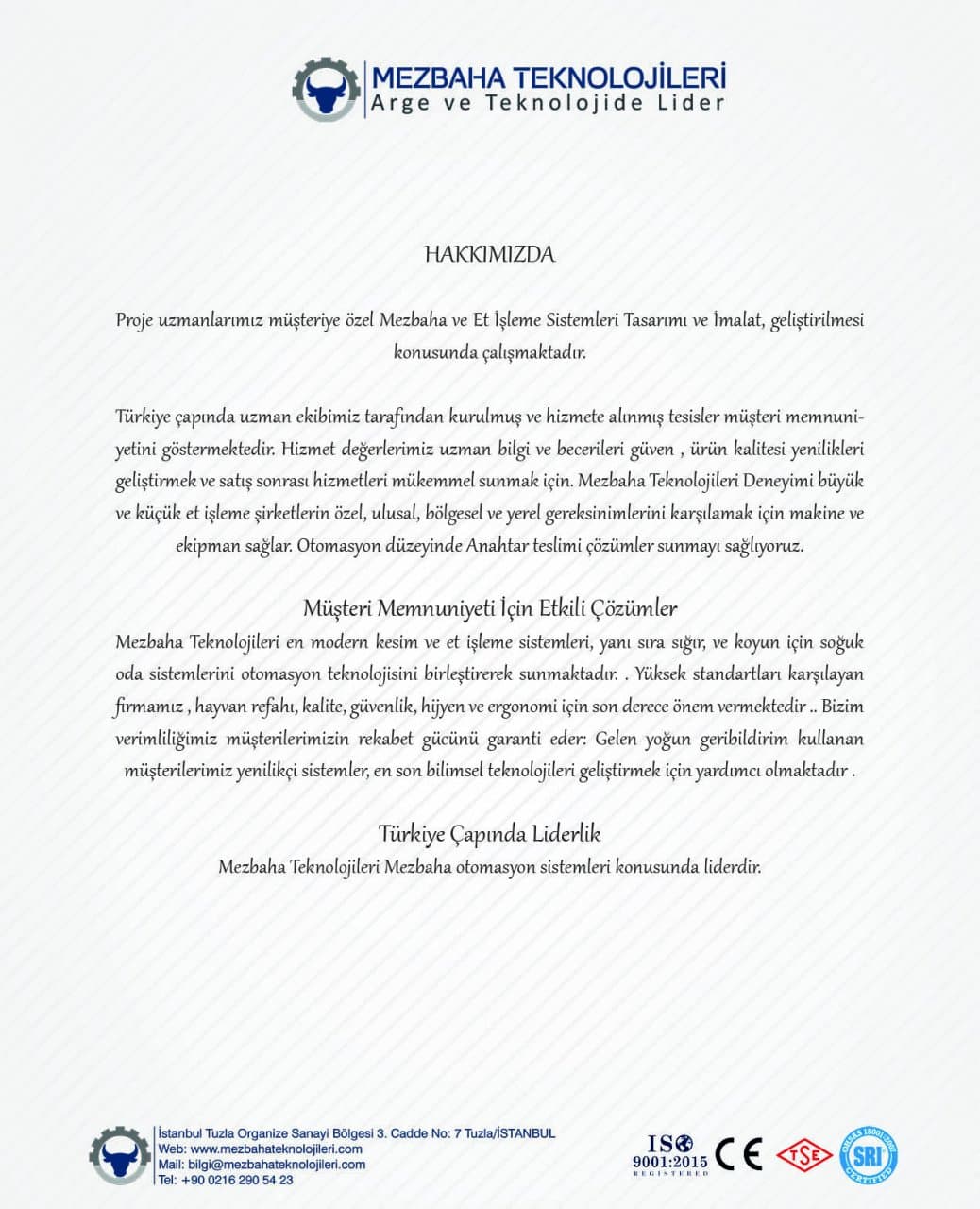 2018 Mezbaha Sistemleri Katalog — Page 3 / 155