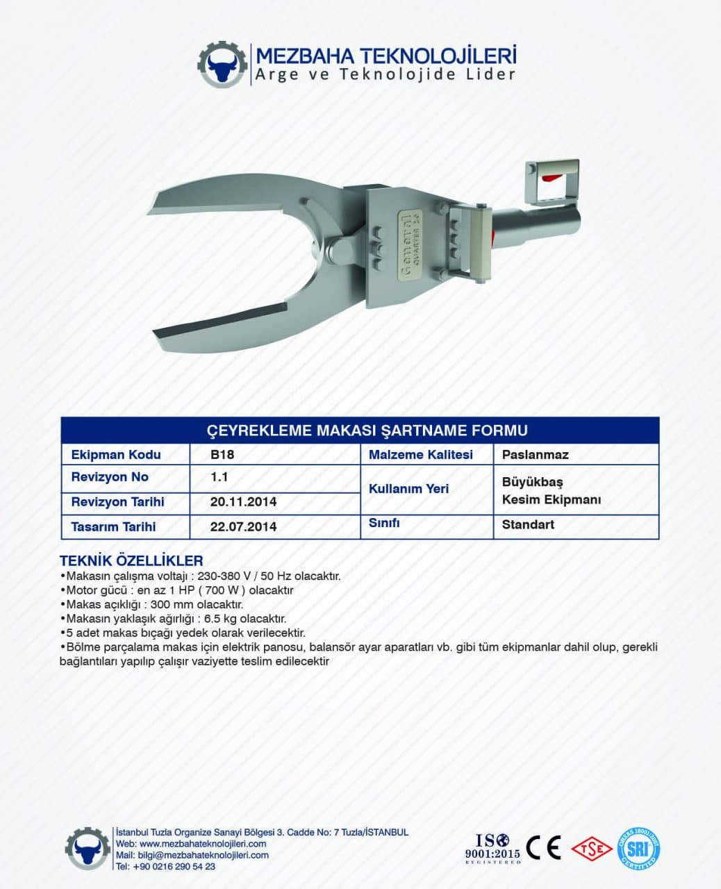 2018 Mezbaha Sistemleri Katalog — Page 41 / 155