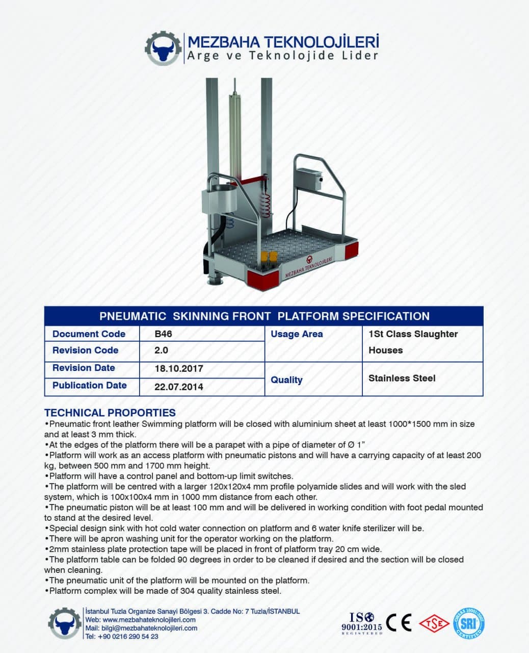 2018 Mezbaha Sistemleri Katalog — Page 70 / 155