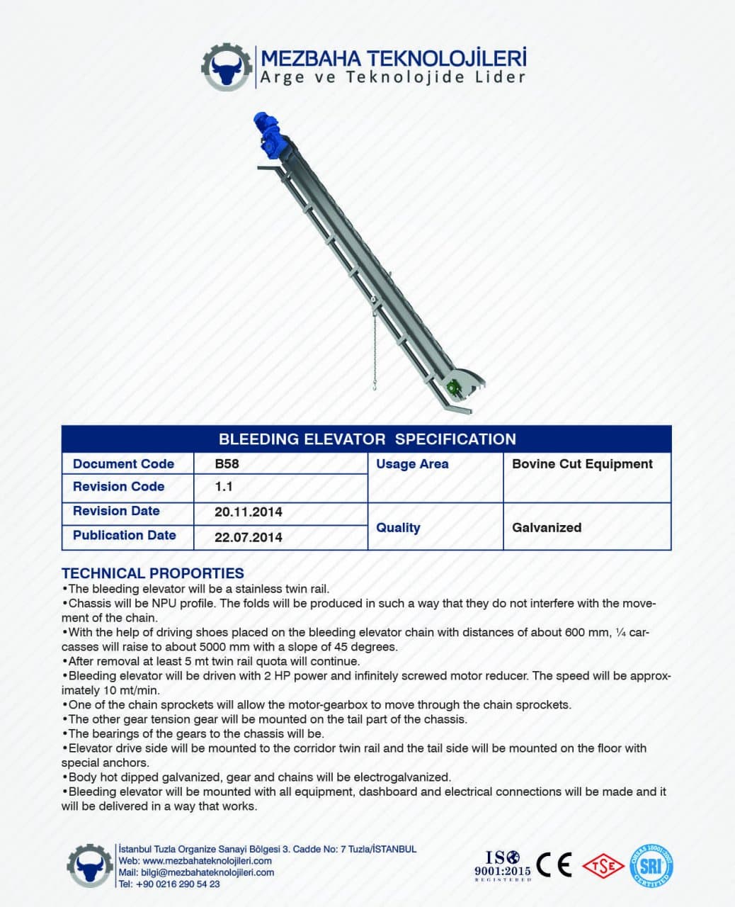 2018 Mezbaha Sistemleri Katalog — Page 72 / 155