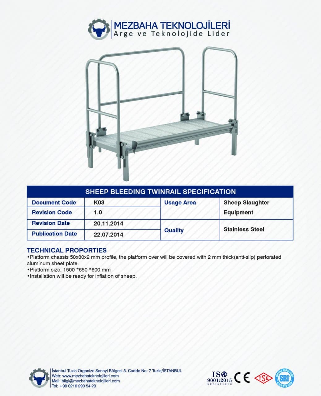 2018 Mezbaha Sistemleri Katalog — Page 82 / 155