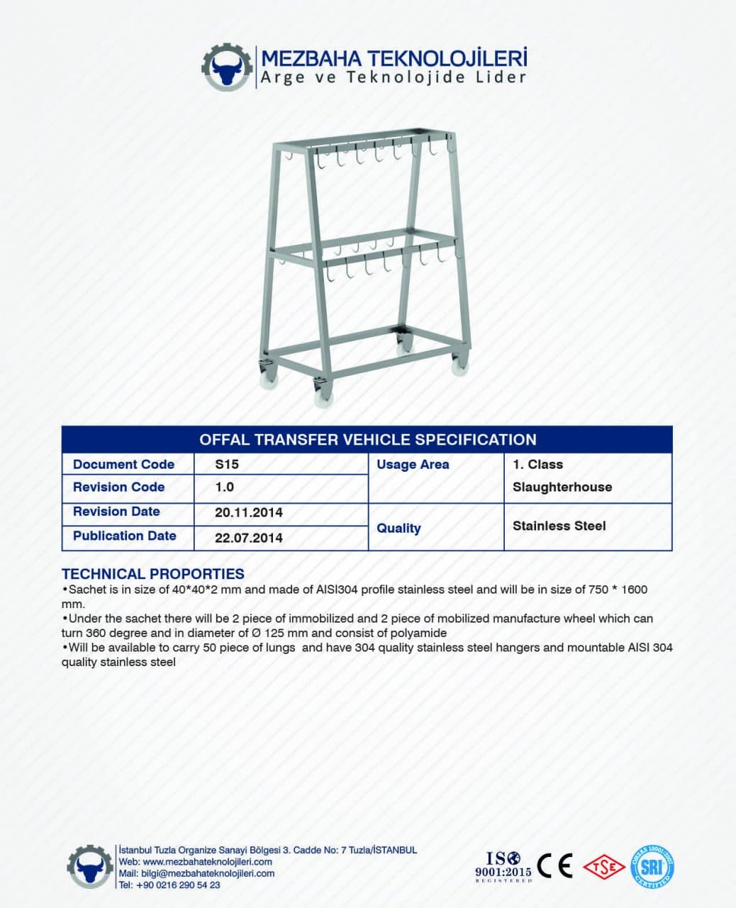 2018 Mezbaha Sistemleri Katalog — Page 108 / 155